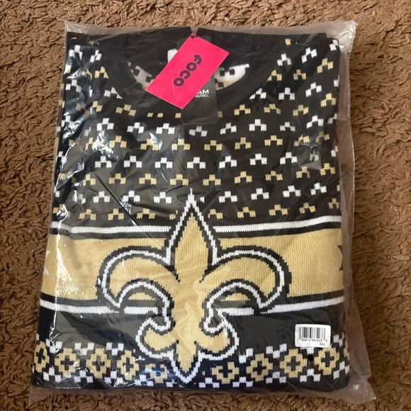 New Orlean’s Saints Ugly Christmas Sweater NEW XXL Gold Black FOCO NFL Football - Picture 4 of 6